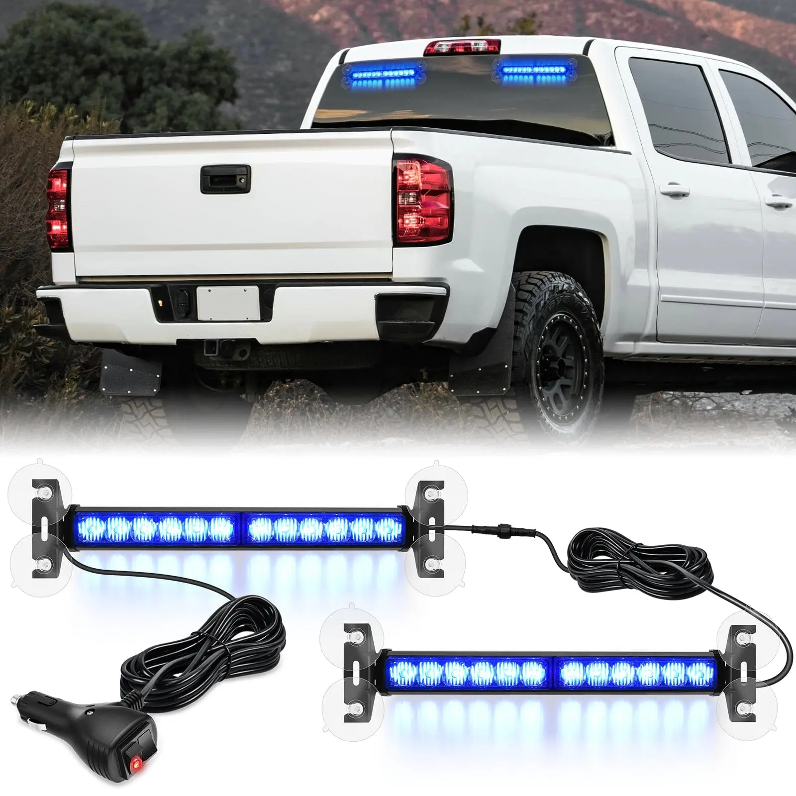 Nilight 24LED Strobe Traffic Advisor Light Bar 2 in 1 Blue Dash Working Safety Flashing Lights Front/Rear Windshield Construction Lights for Trucks Cars Plow Police Firefighter Vehicles