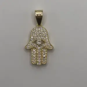 White sparkling rhinestone Hamsa Evil Eye gold plated pendant