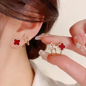 Four Leaf Clover Crystal Stud Earrings – S925 Sterling Silver Post, Micro Pave Zircon Lucky Clover Earrings for Women, Elegant Spring Statements Jewelry