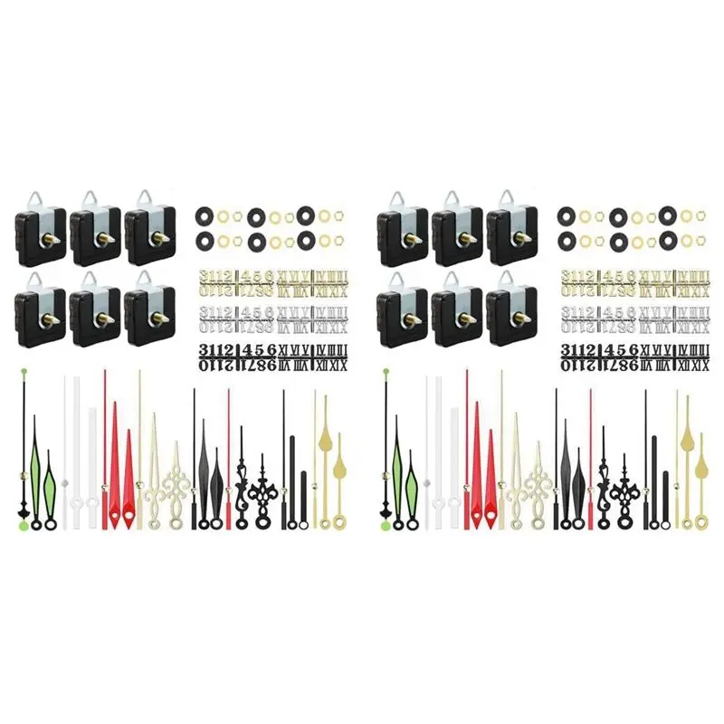 12Pcs 16mm Quartz DIY Wall Clock Movement Mechanism Kit with 16 Different Pairs Hand Diy 12 Clock Numerals Movement Set