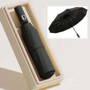 Unisex Minimalist 24-Bone Fully Automatic Folding Umbrella - Fiberglass Reinforced, Wind Resistance, Water Proof, Black Vinyl Handle, Sun Protection, Portable Dual-Use Umbrella