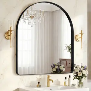 Luxury Arched Bathroom Mirror - Arch Wall Mirror with Shatterproof Tempered Glass and Metal Deep Frame, Hanging or Leaning for Living Room, Dresser, Entrance and Hallway