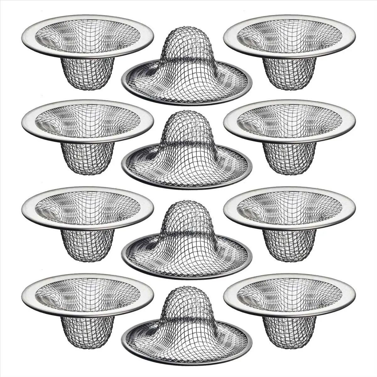 12PCS Stainless Steel Mesh Sink Drain Strainer Hair Catcher - 2.125in Top/1in Basket, Durable Material for Bathroom Sink, Shower, Bathtub (RV Utility Use)