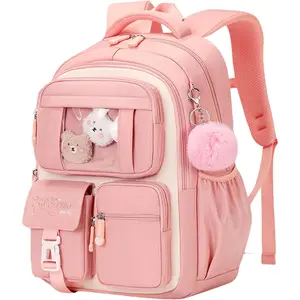 Cute School Backpack for Teen Girls   Large Capacity Bookbag for  Elementary Middle School Preppy Aesthetic Book Bag with Cute Accessories for Ages 6-8 8-10 10-12DAN