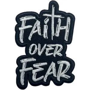Faith Over Fear Patch 3 Inches Cross Christian God Religious Faith Iron On/Sew On Embroidery Fabric Applique Patches for Trucker Hat Clothes Backpack DIY Golf Accessories  Dad Mom