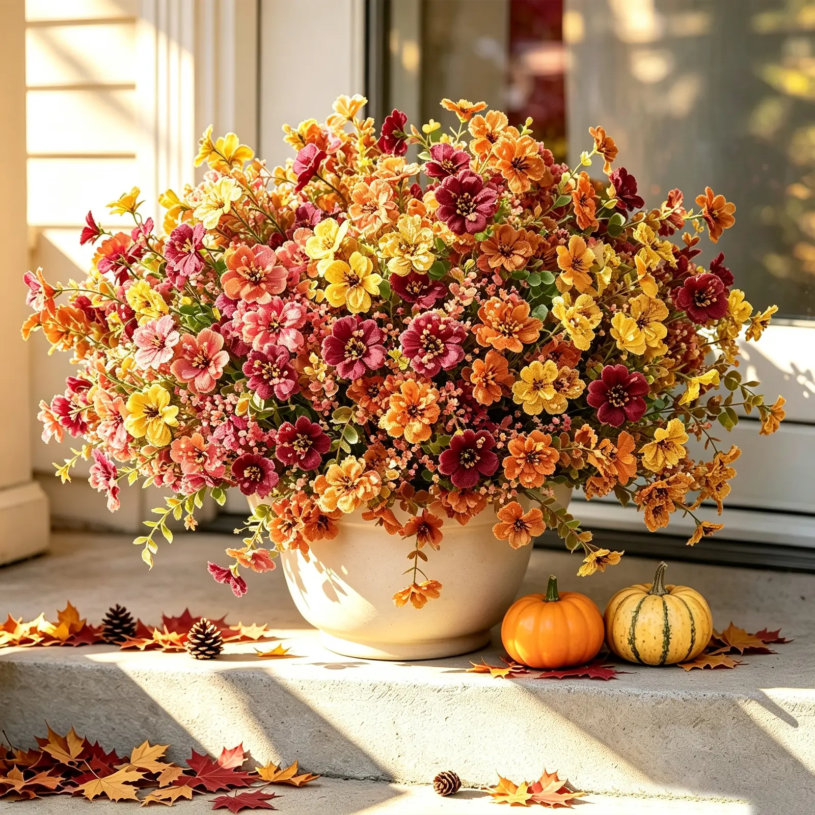 Fall Artificial Flower Halloween (16pcs/set), UV Resistant Colorful Fake Flower, Decorative Bouquet for Home Garden Party Wedding Decor, Artificial Flowers Bouquet for Home Porch Halloween Decor