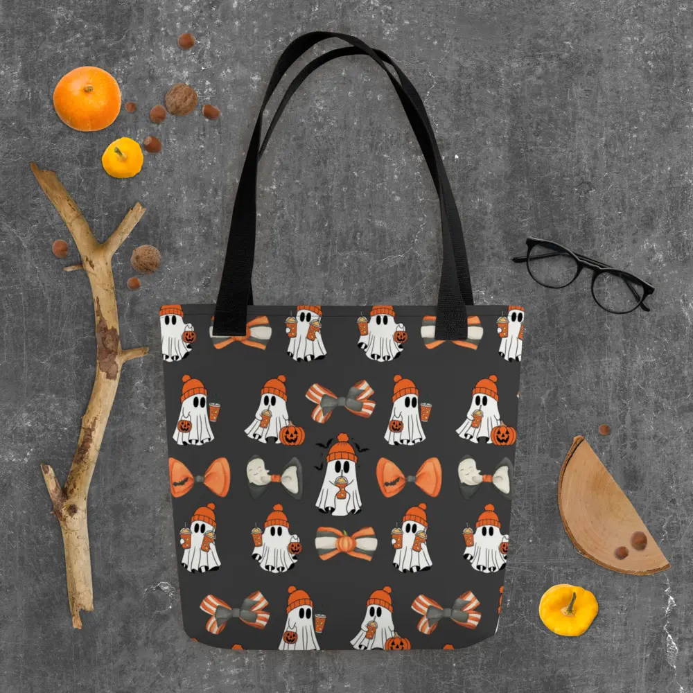 Orange Ghostie Coffee Bow Tote Bag