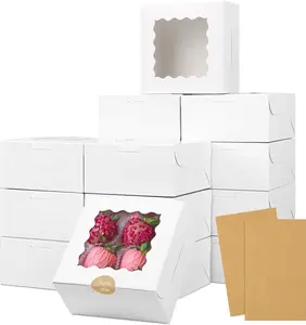 30 count Cookie Boxes, 6x6x3 Inches Bakery Box with Window, White  Containers for Small Pie,  Covered Strawberries, Cupcake and Pastry