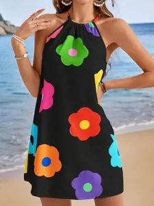 Woven Colorful Printed Cold Shoulder Dress | Romantic Beach Summer Holiday Outfit for Women