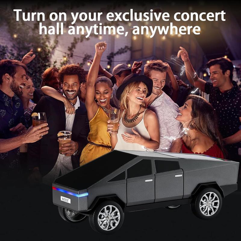 WS-580 Bluetooth Pickup Truck Speaker with Display Screen, HD Sound, TWS Pairing, FM Radio, Hands-Free Calling, LED Party Lights, Gray