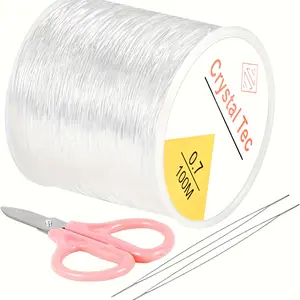 Elastic Rope Bracelet Kit, Crystal Beading String with 2 Needles and 1 Scissors, Ideal for DIY Jewelry Making and Gift Crafting