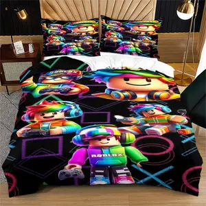 Roblox Cartoon Pattern Printed Duvet Cover, Suitable For Children And Teenagers As a Bedroom Decoration Gift, Including 1 Duvet Cover And 1 Or 2 Pillowcases Without Core And Pillow