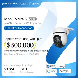 TP-Link & Tapo C520WS - 2K QHD Outdoor Pan/Tilt Wi-Fi Security Camera with 360° View, Motion Tracking, Color Night Vision, AI Detection, and Cloud & SD Card Storage Protection Surveillance Durable Adjustable