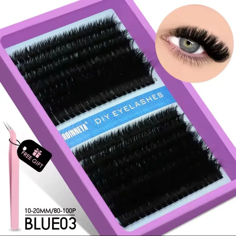 BONNETA Wispy Natural Cluster Eyelash Extension Kit C Curl 10-16MM Soft Lightweight Synthetic Fiber DIY Lash Clusters Volume Individual Lashes Kit Blue03