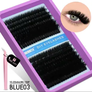 BONNETA Wispy Natural Cluster Eyelash Extension Kit C Curl 10-16MM Soft Lightweight Synthetic Fiber DIY Lash Clusters Volume Individual Lashes Kit Blue03