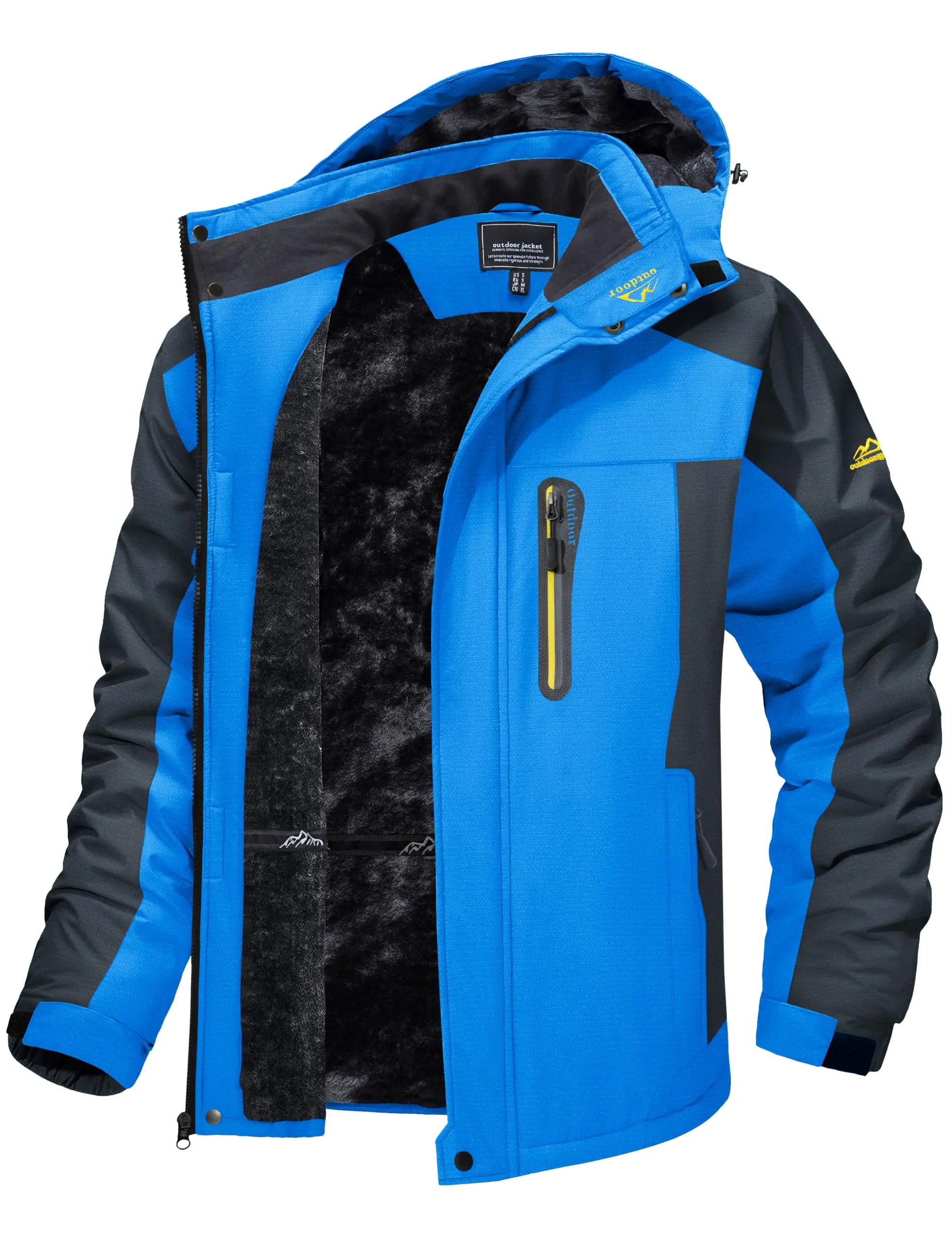 MAGCOMSEN Men's Clothing Fitted Winter Waterproof Fleece-Lined Snow Ski Parka Coat - Long Sleeve, Zip Closure, 5-Pocket Carry, Hunting Outdoor Guys Gifts Jacket