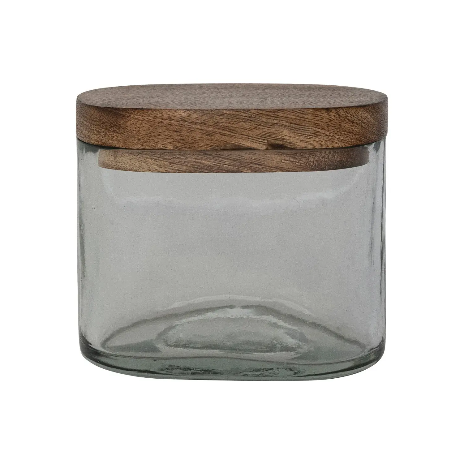 Hand-Blown Glass Jar with Mango Wood Lid, Home Organizer Storage Jar, Room Accessories