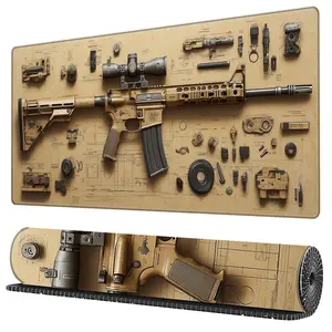 BHJLAXR Creative Gun Blueprint Design Mouse Pad, Anti-slip Rubber Base Gaming Mouse Pad, Large Desk Keyboard Mouse Mat for Office & Home, Universal Mouse Pad
