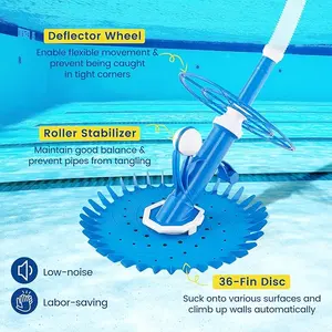 [Costway] Upgraded Automatic Pool Cleaner, Vacuum Suction Pool Sweeper with 10 x 3.3 FT Extension Hoses & 36-Fin Disc, Side Climbing Pool Cleaners Cleaning for Above-Ground Inground Pools Floors, Walls