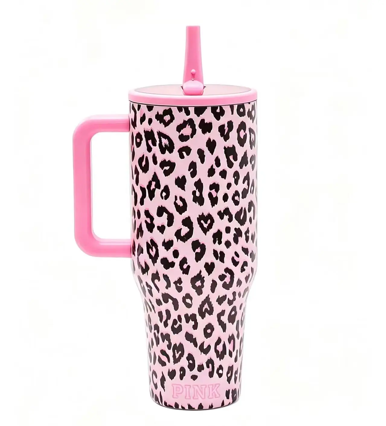 PINK x HydroJug 40oz Traveler Tumbler Flasks, Limited Leopard Print Insulated Stainless Steel Water Bottle, Matching Handle & Flip Straw Lid, 24-Hour Cold Retention, Leakproof, Tapered Base for Most Car Cup Holders, BPA-Free Reusable Drinkware
