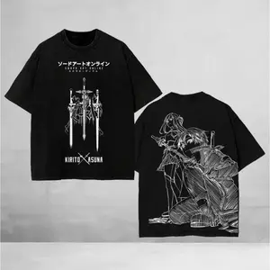 Sword Art Online Kirigaya Kazuto Kirito Print Washed T-shirt Suitable for all seasons 1high quality Oversized Unisex soft Couples