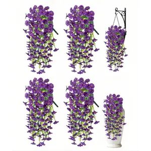 4 PCS Silky UV-Resistant Artificial Hanging Morning Glory Flowers with Eucalyptus Leaves, Purple Lifelike Blooms, Faux Plants for Home, Patio Decor