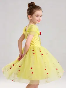 Yellow Puff Sleeve Princess Dress for Little Girls – Baby Belle Theme Dance Costume, Birthday Outfit