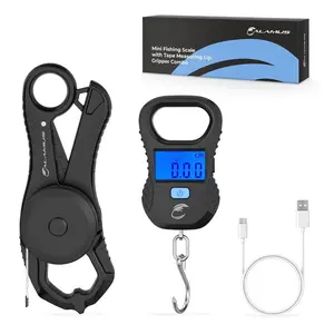 Lightweight Fish Scale & Lip Grip Combo, Rechargeable Digital Scale with USB Cable, 55lb Capacity, Lip Gripper with Soft Retractable and Detachable Measuring Tape, Fishing Gifts for Men