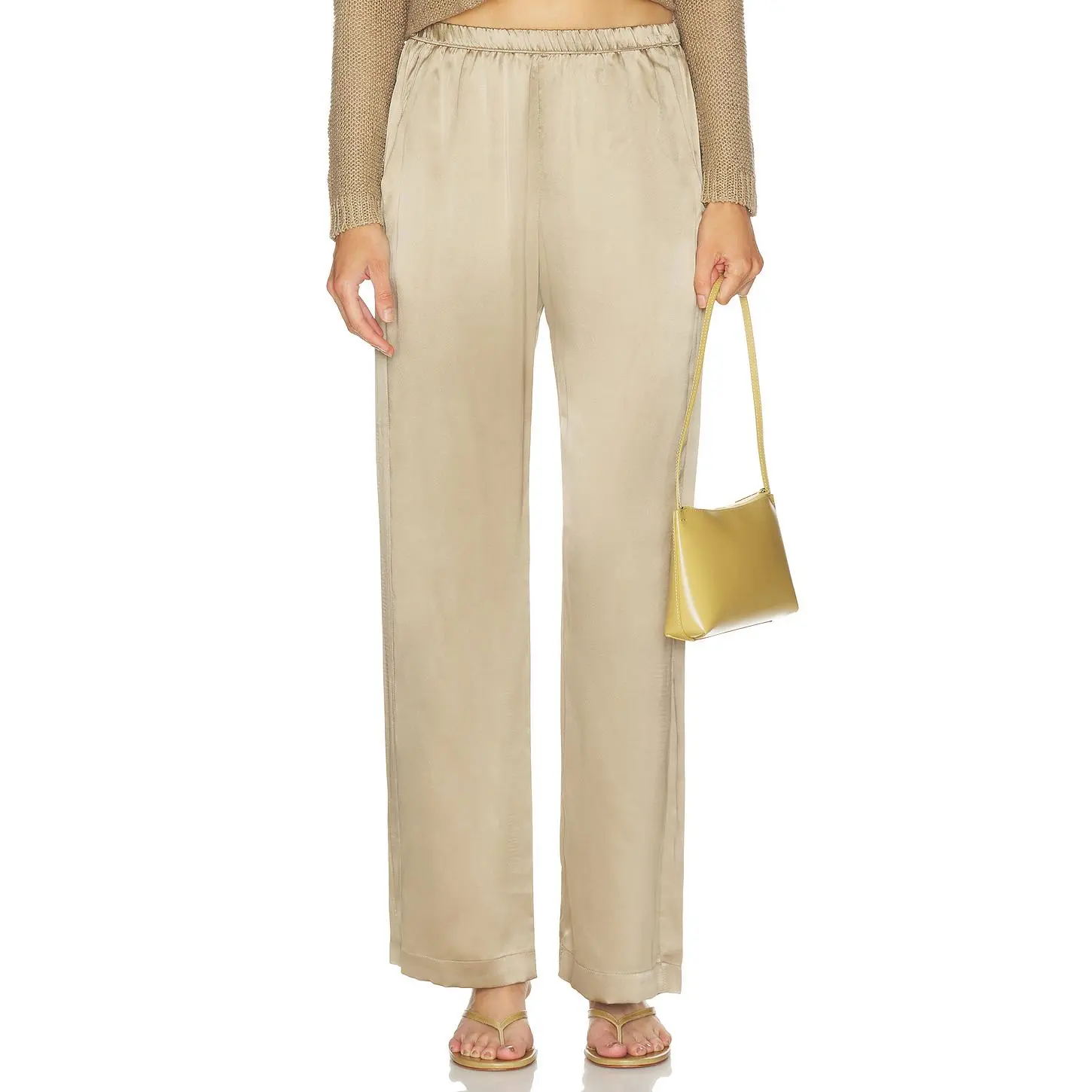 Enza Costa Silk Satin Everywhere Pant in Beige