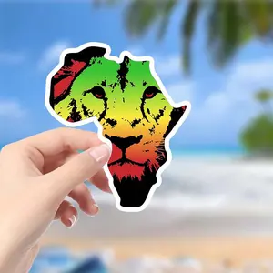 A Vivid African Lion Vinyl Sticker - Durable Matte Surface, Self-adhesive Design, Suitable for Laptops, Windows, Bumpers, Suitcases, Toolboxes, and Water Bottles | Rasta Design | Durable Vinyl, Laptop Accessories | Rasta Style | Durable Vinyl Sticker