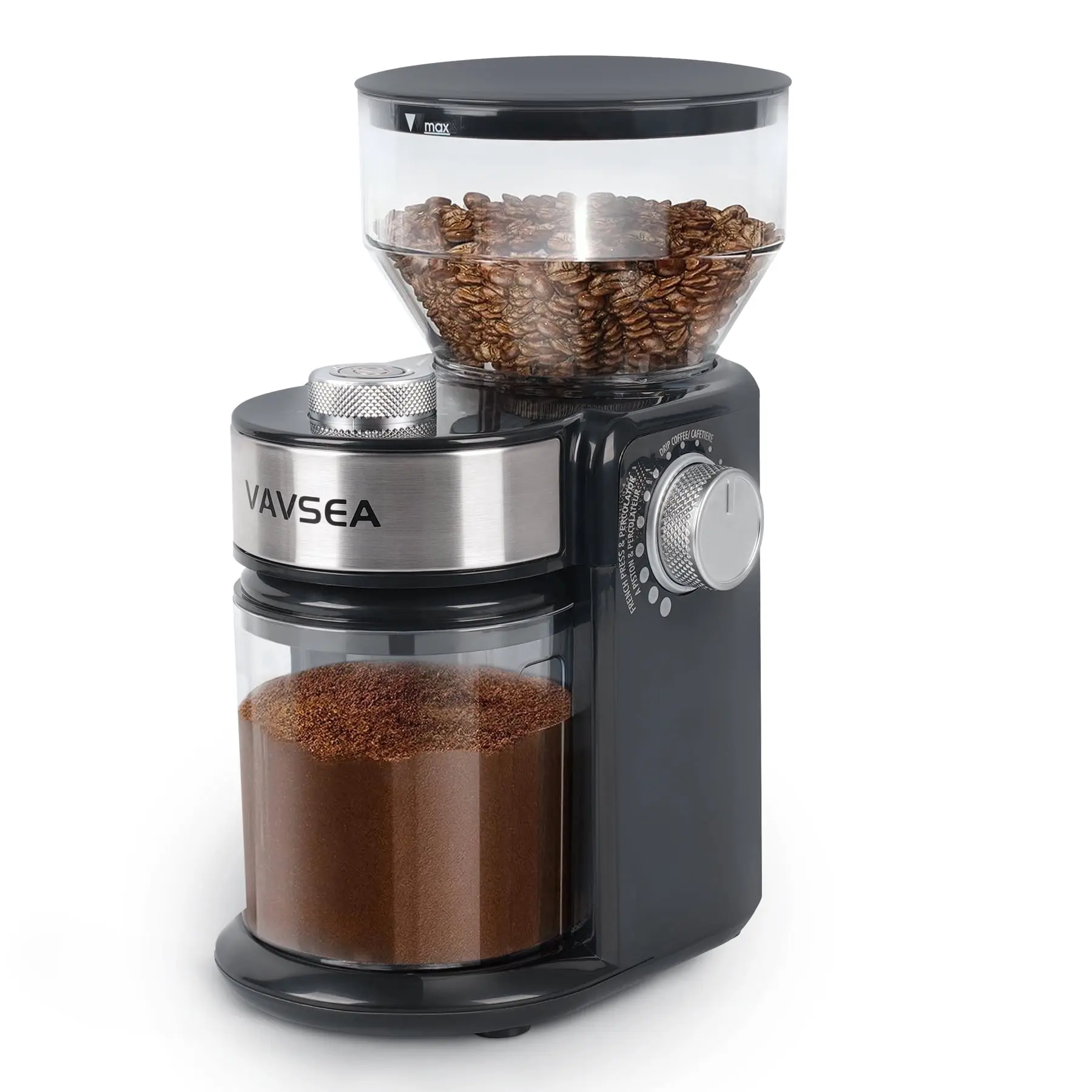 VAVSEA Electric Burr Coffee Grinder - 18 Precise Grind Settings, 150W Motor, Auto Shut-Off, Plastic Body - Grinds Beans for Espresso, Pour Over - Ideal for Coffee Lovers