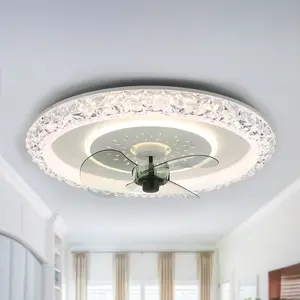 19.5" Flush Mount Reversible Ceiling Fan with LED Light Kit Included and Remote, DC Motor 6 Speeds Bladeless Fan with Lights