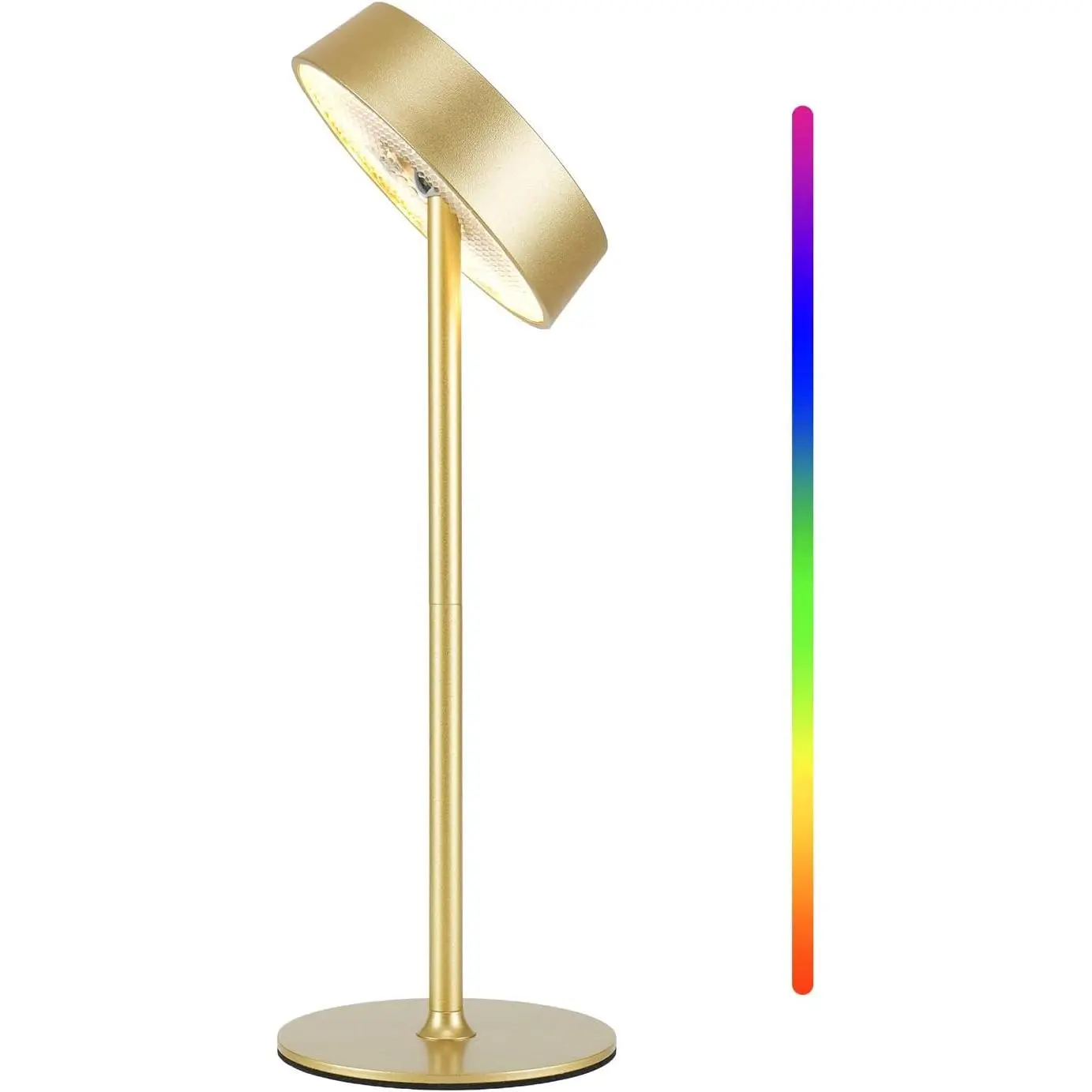 Gold Circular Table Lamp 1Pc, Cordless Rechargeable Battery-Operated LED Lamp, RGB Dimmable Touch Control, 3 Color Temperatures, Memory Function, Portable Outdoor Waterproof, for Restaurant Dining Patio, Circular Table Lamps
