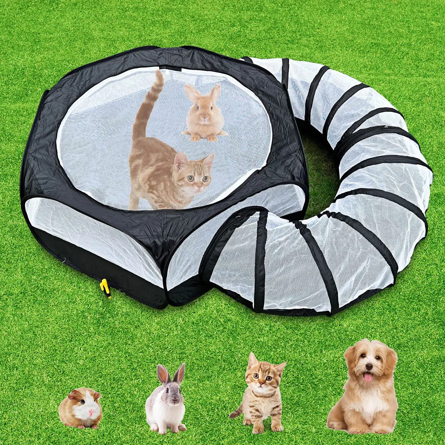 Small Animal Playpen With Toy Tunnel, Waterproof Pet Playpen Guinea Pig Cage Rabbit Cage Breathable Tent Yard Fence With Top Cover Cat Outdoor Enclosure Bunny Cage Indoor For Hamster, Ferret, Hedgehog