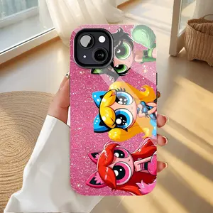 The Powerpuff Girls Sparkly Cartoon Phone Case for Teens & Tween - Festive Sparkle Design, Durable Shockproof, Compatible with iPhone 11/12/13/14/15/16 (Pro Max/Plus) - Ideal for Cartoon Enthusiasts!