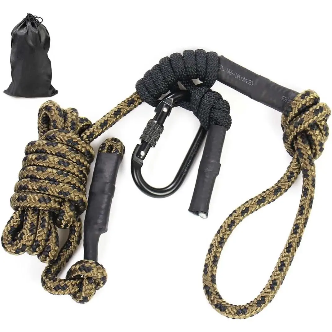10ft 4000lbs Strength Climbing Rope with Rope Carabiner, Adjustable Prusik Tether, Fall Arrest System, Replacement Tree Strap, Tree Stand Safety Lifeline for Climbing Sticks, Hunting Gear, Climbing Rope Ropes