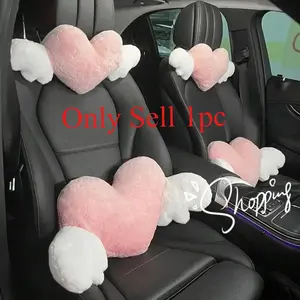 Heart-Shaped Car Headrest Pillow, Plush Neck Support with Cute Love Wings Design, Comfortable Car Seat Cushion for Travel