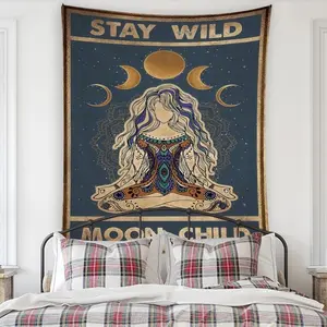 Boho Style Moon & Maiden Pattern Tapestry, 1 Count Colorful Wall Hanging Tapestry, Wall Art Decor for Home Living Room Bedroom Dormitory