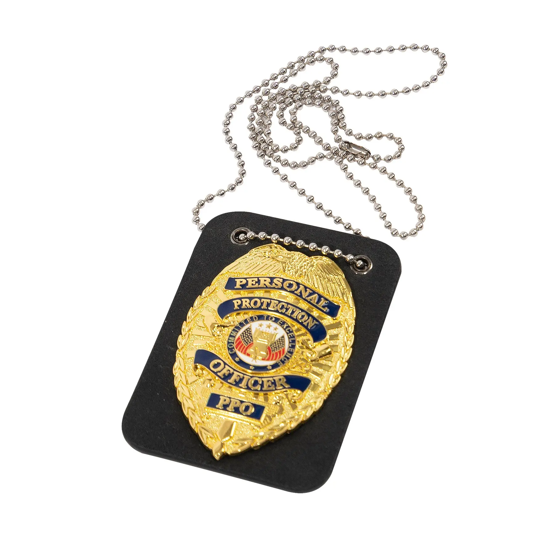 Tactical Low-Profile Black PU Leather Police ID Holder - 32" Long Chain, 3.75" x 2.6" Size, Discreet Look, ID Display Functionality, Tactical Id Holder