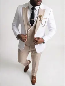 Men's Contrast Collar 3-Piece Suit, Perfect for Groom Attire, Evening Events & Social Parties