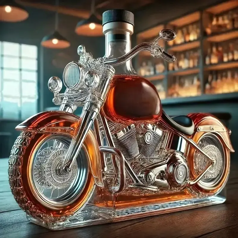 Motorcycle Shaped Whiskey Bottle, 3D Carved Vintage Classic Design, Chrome Plated Cap, Realistic Motorcycle Replica, Fashion Home Bar Decor, Unique Men's Gift, Decorative Piece, Home Bar Accessories