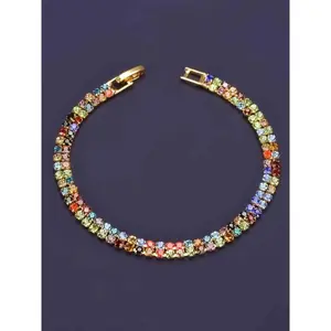 Fashionable Two-Row Colorful Rhinestone Bracelet, Simple Elegance Women's Trendy Versatile Personalized Bracelet, Stylish Accessory, Rhinestone Decor Bangles