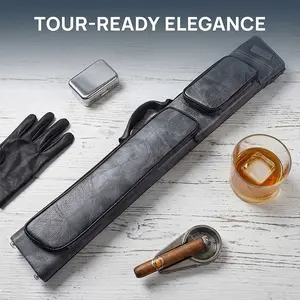 Vintage Leather Billiard Cue Case, Portable Hard Shell Design, Large Capacity Pockets, Ergonomic Handle, Ideal for Pool Players