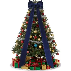 Christmas Tree Topper Bow 90x18 Inch Giant Large Velvet Bow with Long Streamers Huge Decorative Wrapping Gift Decor for Xmas Tree Front Door Patio Outdoor Wedding Arch(Navy Blue)