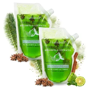 2 Pack Bundle - Viral Bergamot Herbal Shampoo Pouch 400ml (13.5 fl oz) Each – Shampoo de Bergamota With 7 Extracts: Rosemary, Ginger, Anise, Green Tea, Horsetail & Cinnamon.