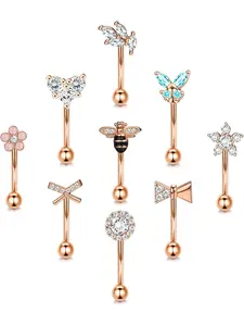 9Pcs Eyebrow Piercing Jewelry Rook Daith Earrings Gold Plated Eyebrow Rings for Women 16G Curved Barbell Tragus Rook Piercing Jewelry Eye Brow Ring 8mm Eyebrow Jewelry Side Labret Jewelry