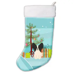 212 MAIN Black & Suede White Papillon Breed Artwork Christmas Stocking, Machine Washable Festive Home Decor, Christmas Tree Decoration Supply