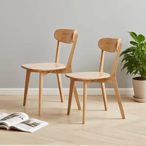 (Set of 2 pcs) Dining chair wooden FAS grade oak natural wood made in North America 100% dirt-free wood chair solid chair table chair wooden living room chair simple and natural 46.5 * 54 * 80cm