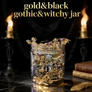 Jollyhit Black & Gold Gothic Jewelry Jar – 30PCS Pre-Packed Theme Set,Christmas Gift | Bestie Gift | Gift for Daughter | Dark Aesthetic Goth Accessories