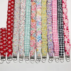 Handmade Cotton Scrunchie Lanyard Keychain Set: Floral Abstract Checkered Prints